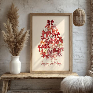 Trendy Christmas Tree Retro Santa Cocktail Poster Hello Winter Wishes Canvas Print Cozy Farmhouse Christmas Decor Seasonal Gift