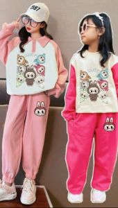 Setelan Anak Perempuan Labubu Kartun Viral Set Cargo Usia 3-12 Tahun
