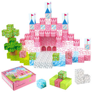 Large Particle Magnetic Blocks Pink Princess Castle Toy for Girls Childrens Educational Building Blocks Gifts Magnetic Cubes