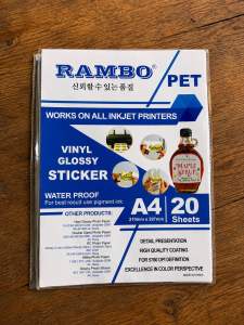 RAMBO Vinyl High Quality Matte/Glossy Sticker A4 20 Sheets Water Proof Works on All Inkjet Printers