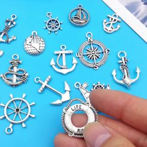 15Pcs Antique Silvery Anchor Rudder Boat Charms Compass Navigation Pendants For DIY Bracelet Supplies Jewelry Making Accessories