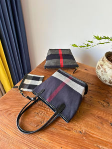 High-End Cotton Linen Tote Bag Set Three Pieces Mother-Daughter Inner Bag Handbag Womens Checkered Underarm Commuter Bag