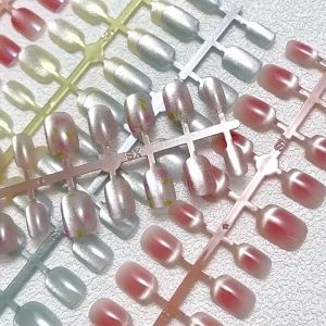 Kuku Palsu Premium Buatan Semi Tangan Cat Eye Fake Nail Art + Lem XS/S/M 10PCS/SET