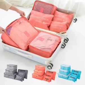 6 cái/bộ Màu Hồng/Xanh/Xám du lịch lưu trữ túi công suất lớn không thấm nước hành lý quần áo đồ lót lưu trữ túi Túi với dây kéo
