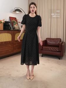 Elastic Sleeve Slimming Polka Dot Long Dress