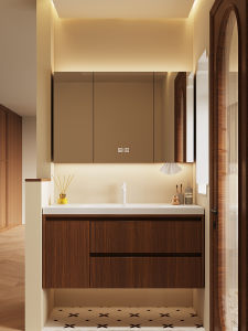 DIPURUI | Vintage Walnut Bathroom Vanity Combo Integrated Sink Intelligent