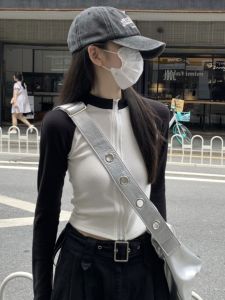 เผ็ด เด็กผู้หญิง ซิป เสื้อยืดแขนยาว ผู้หญิง สลิมฟิต สะพายไหล่สไตล์สั้น คาร์ดิเกน ปกตั้ง ฤดูใบไม้ร่วง แฟชั่น