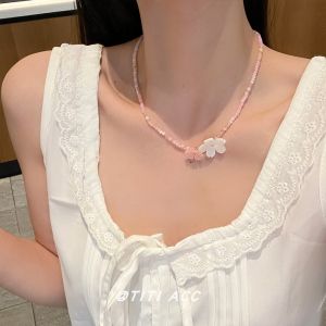 Colorful Crystal Beads Flower Necklace Womens Fashion Jewelry Summer Travel Outfit Accessory Light Luxury Dopaamine Style
