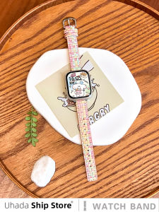 Uhada Apple Watch Band Womens Creative Candy Plaid Design Premium Leather Bracelet Compatible with iPhone Smartwatch Accessories