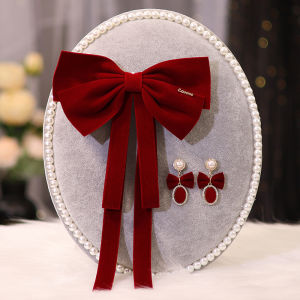 Elegant Simple Butterfly Knot Bridal Headwear Wedding Party Favor Princess Runaway Theme Red Wine Color Engagement Banquet Accessory Set