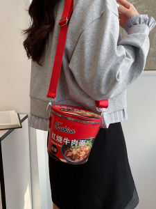Creative Cup Noodles Bucket Bag Crossbody Bag Single Shoulder Bag for Students Beef Coriander Noodles Bag Popular Daily Use