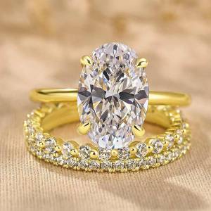 Huitan 3Pcs/Set Women Charming Ring Inlaid Shining Oval Cubic Zirconia Fashion Party Accessories Chic Noble Jewelry for Wedding