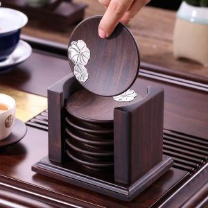 Ebony Solid Wood Teacup Mat Cup Saucer Cup Holder Heat Proof Mat Coasters Kung Fu Tea Set Mat Saucer Set Round 6 Pieces