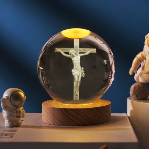 3D lamp crystal ball night lamp USB table light with wooden base birthday gift home decor