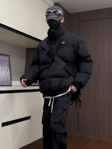 Mens Thickened Short down Jacket Stand Collar Warm Winter Coat Japanese Style Printed Casual Urban Fashion Polyester Fabric