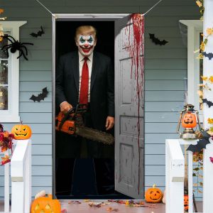 VIKAMA Halloween Horror Door Curtain Tapestry “Clown Chainsaw Scare” Blood Waterproof Haunted House Decoration
