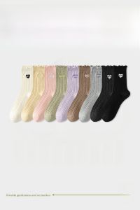 JINGCHI | Womens Mid-Calf Thin Cotton Socks With Lace Grey White Ballet Style Summer Socks Matching With Small Leather Shoes