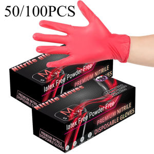 50/100PCS Red Nitrile Gloves Touch Screen Disposable Household Cleaning Gloves Suitable for Washing Vegetables Preparing Food