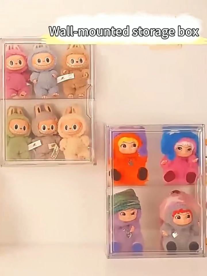 SUSU HOMES Figure Display Box Wall-Mounted Transparent Display Case Toy Stackable Organizer Labubu Blind Box Storage Kotak Simpan Barang 手办展示盒
