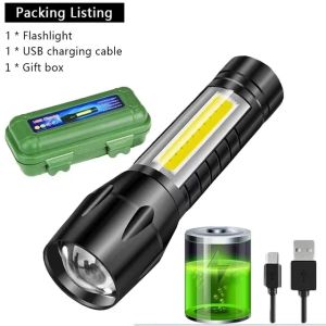 XIWANGFire | Mini Portable LED Flashlight USB Rechargeable Pocket Light with Built-In Battery Fixed Focus Zoomable Camping & Searching Lanter