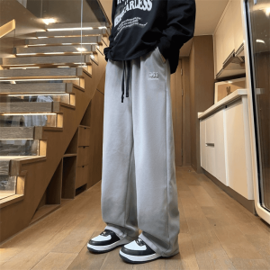 Quần Dài Thường Ngày Thời Trang Mùa Xuân 2025 Mới Cho Thanh Thiếu Niên Vải Cotton Cal Water Thoải Mái Rộng Rãi Đa Năng Quần Dài Màu Xám