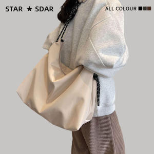 Yamy Tote Bag Universal Womens Shoulder Bag Casual Style Zipper Closure Oxford Spinning Texture Pure Color Pattern