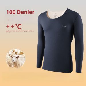 miiow | Mens Thermal Underwear Set Fleece Lined Thickened Silk Antibacterial Seamless Autumn Clothes Long Sleeve Round Neck Double Layer