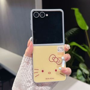 Sanrio | Sanrio Hello Kitty Emoji Cute Cartoon Phone Case for Samsung Z Flip 7 Z Flip 6 Z Flip 5 Glass Shockproof Protection Cover