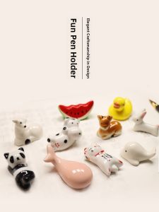 Creative Ceramic Calligraphy Brush Holder Japanese Style Cute Porcelain Pen Rest Stationery Small Ornament Business Tool