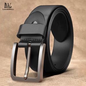 LouisWill Men Belt Smooth Second-layer Cowhide Belt Fashion Retro Belt Adjustable Belt Business Leisure Belt Simple Casual Needle Buckle Wear-resistance Simple Nice Waistband