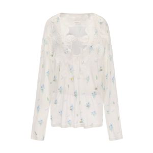 Stylish Versatile Blue Flower Print Wool Blend Knit Blouse