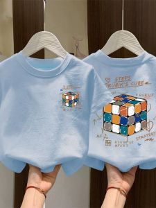 Cubical Letter Print Pure Cotton Short Sleeve T-Shirt