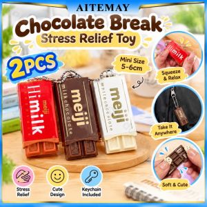 Aitemay 2 cái móc khóa mềm thanh sô cô la 3D đồ chơi sốt ruột giải tỏa căng thẳng Mini Charm Gắn Túi Mặt dây chuyền nhựa thông phong cách Meiji quà tặng dễ thương cho trẻ em Người lớn
