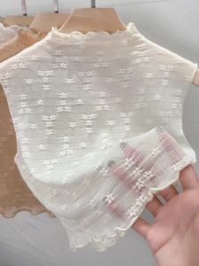 Chantilly Lace Faux Collar Half-length Tank Top with Ruffle Trim Versatile Womens Underwear Without Sleeves for 18-24 Birthday Party