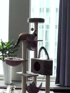 PAPAPET Pet cat tree large wooden cat house independent space cat villa