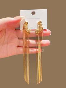 Elegant Long Tassel Dangle Earrings Womens Fashion Jewelry 18K Gold Plated Large Hoop Earrings Fresh out Style Geometric Pattern