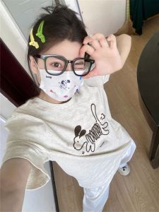 Pure Cotton Short Sleeve T-Shirt Womens Shoulder Length Half Sleeve Summer High End Grey Color Korean Style Creative Print