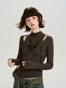 Vintage Retro Two-piece Illusion Tied Long Sleeve Skinny T-Shirt