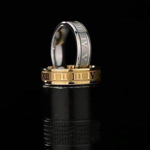 Cincin Romawi Stainless Steel Anti Karat Emas Hitam Silver