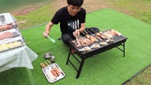 Portable [Foldable] BBQ Charcoal Grill Outdoor BBQ Stainless Steel Grill (60cm) Free food tongs