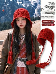 Zanning | Red Lace Knit Hat Large Head Circumference
