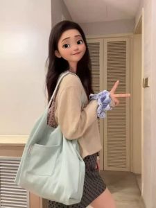 Suede Double-Sided Tote Bag Shoulder Bag Contrast Color Leisure Casual Style Womens Bag Fresh Korean Version Vest Bag