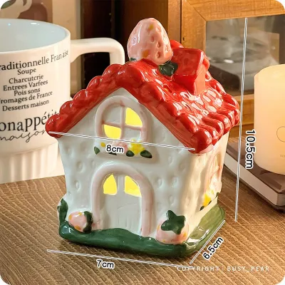 Ceramic Strawberry House Night Light Gift Decor
