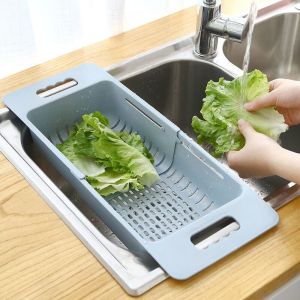 Retractable Double Layer Kitchen Sink Fruit Basket Drain Basket Dishwashing Basin Water Drainage Shelf Modern Simplicity
