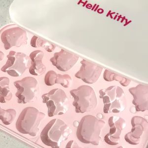 Kawaii Hello Kitty Cartoon Food Grade Silicone Press Ice Cube Mold for Household Refrigerators Ice Making and Storage Boxes