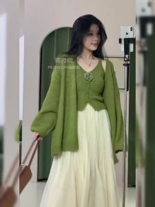PEIZIXUAN | Đầm Áo Len Mới Kiểu Thu Màu Xanh