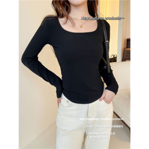 High Quality Solid Color Double Faced Fleece Base Shirt Womens Long Sleeve Ribbed Collar T-Shirt Autumn Winter Inner Wear