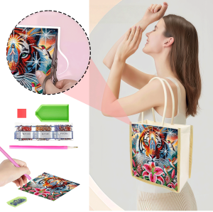 other | 1 Piece of Diamond Painted Shopping bag tiger pattern canvas Material Interchangeable pattern daily Storage for travel