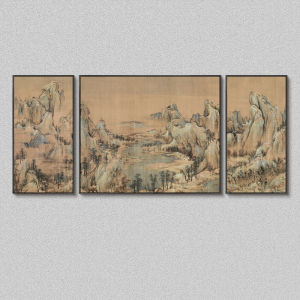 New Chinese Style Living Room Sofa Background Three-Panel Decorative Painting Hotel Villa Lobby Penglai Fairyland Landscape Large-Scale Hanging Artwork