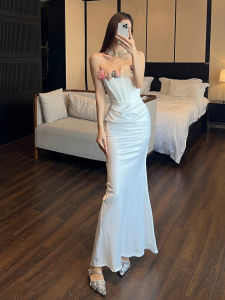 Uli Do Rich Home Gold Sense French Entry Lux Dress Waist Tube Top off-Shoulder Flower Bodycon Dress Dress